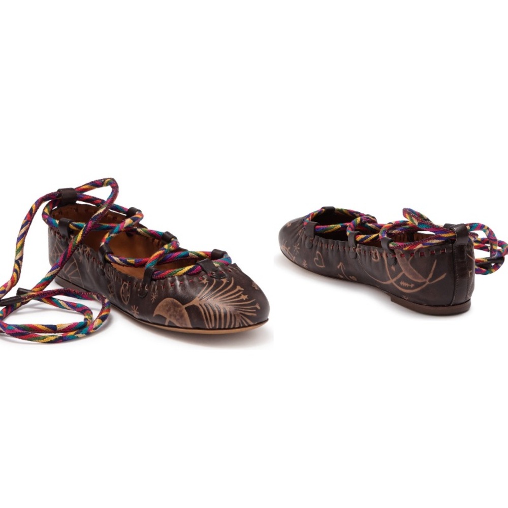 VALENTINO Leather Printed Ankle Tie Flat shoes in 38.5 - Picture 4 of 6